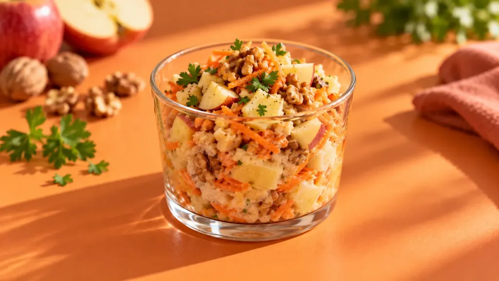 [7125] Verrine paysanne végé (pomme de terre, carottes rapées, pommes, noix)