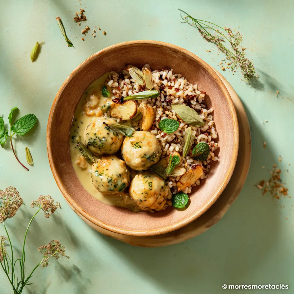 [4978] Boulette de soja sauce menthe, Riz aux céréales gourmandes