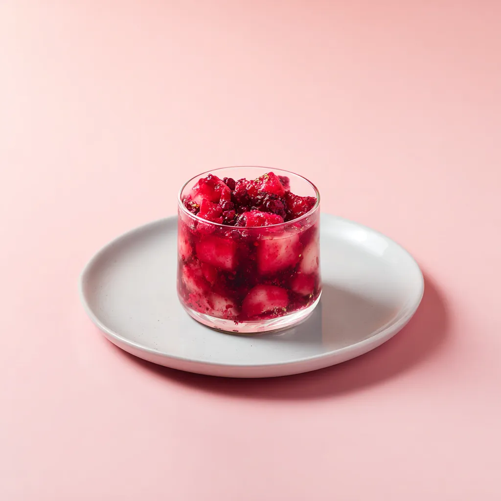 Compote de  fruits rouges et pommes parfumés au basilic