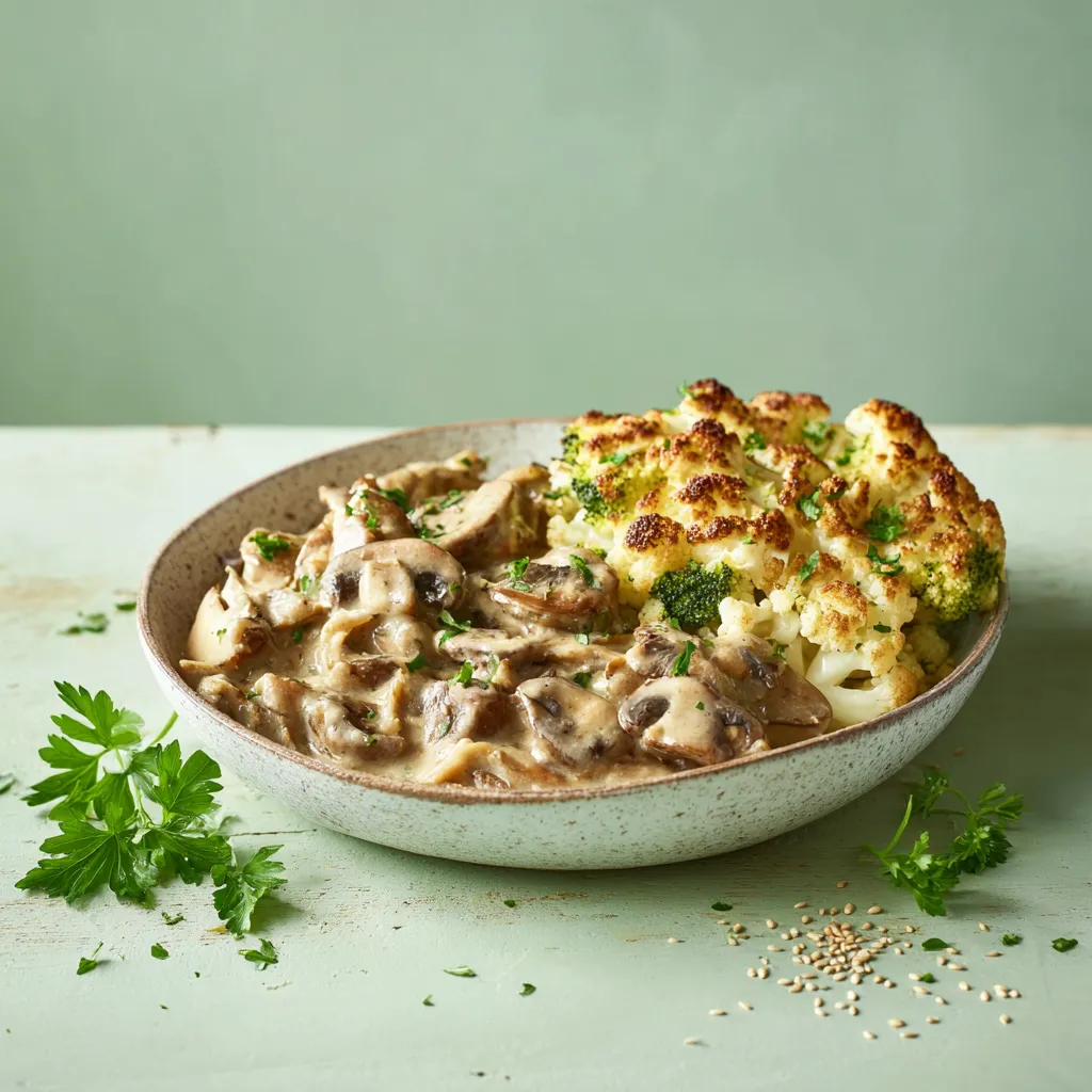 [5712] Émincé végétal sauce champignon, gratin de chou fleur et brocoli