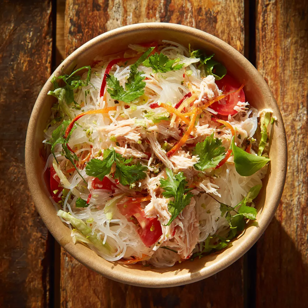 [6505] Fraich'Bol Asiatique (vermicelle de riz, thon, légumes Thaï, salade, tomates), sauce asiatique (sauce soja, coriandre, gingembre)