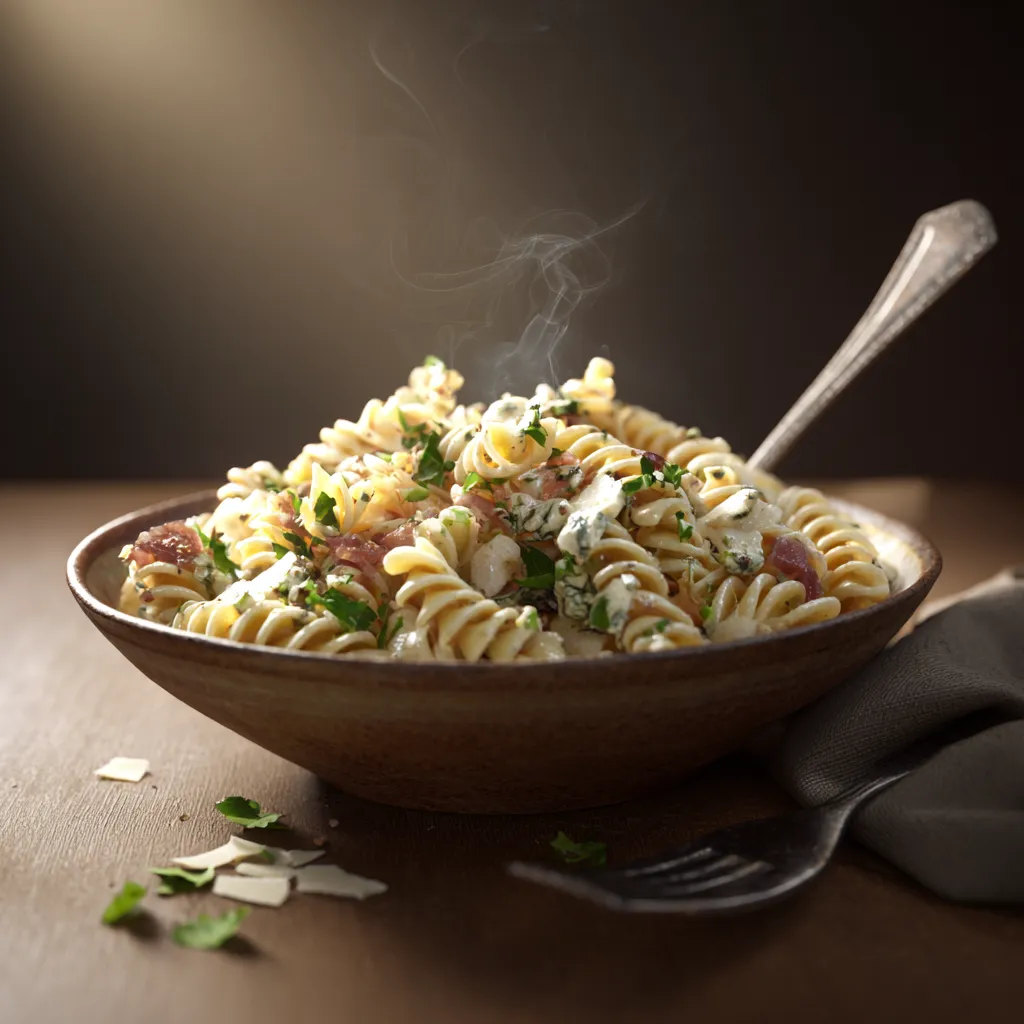 Pastas du jour Torti aux  lardons, poire et Roquefort