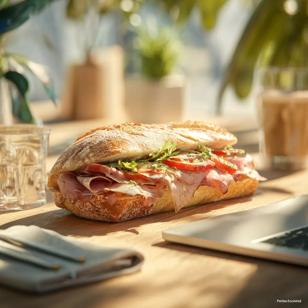 Pique -Mie "Le Provençal" (baguette sandwich, rosbeef, sauce pistou, salade, tomate).