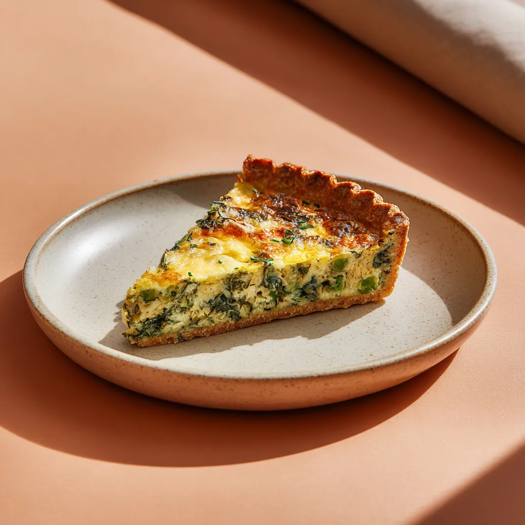 [1835] Quiche au sarrasin, épinards, petits pois et curry