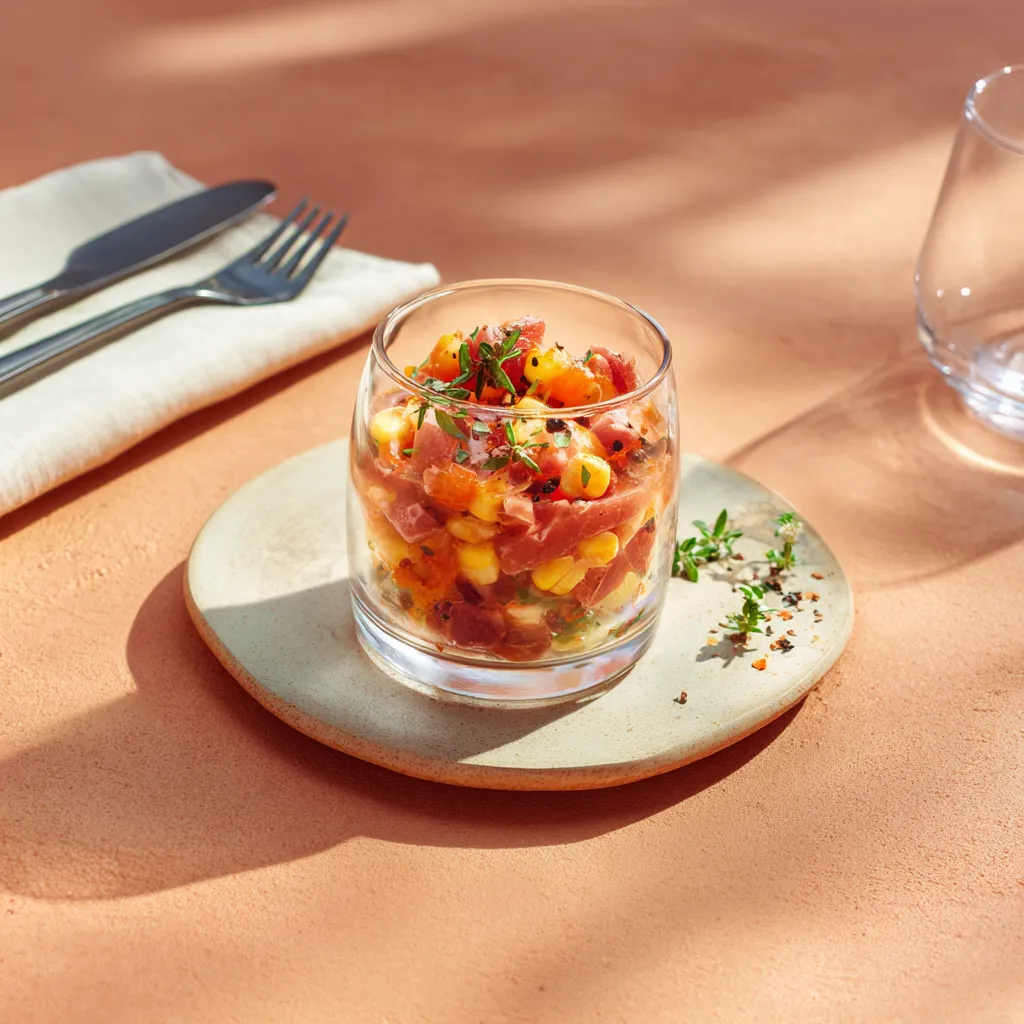 [2088] Verrine mexicaine (haricots rouges,riz, maïs, poivrons, épices)